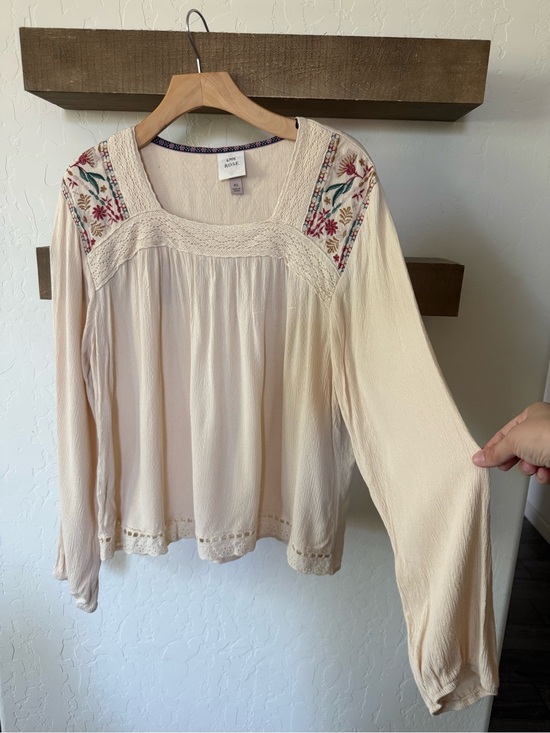 Knox rose Tops - Knox Rose|Boho Cream floral Embroidered Long-Sleeve Peasant Blouse,crotchet•••
